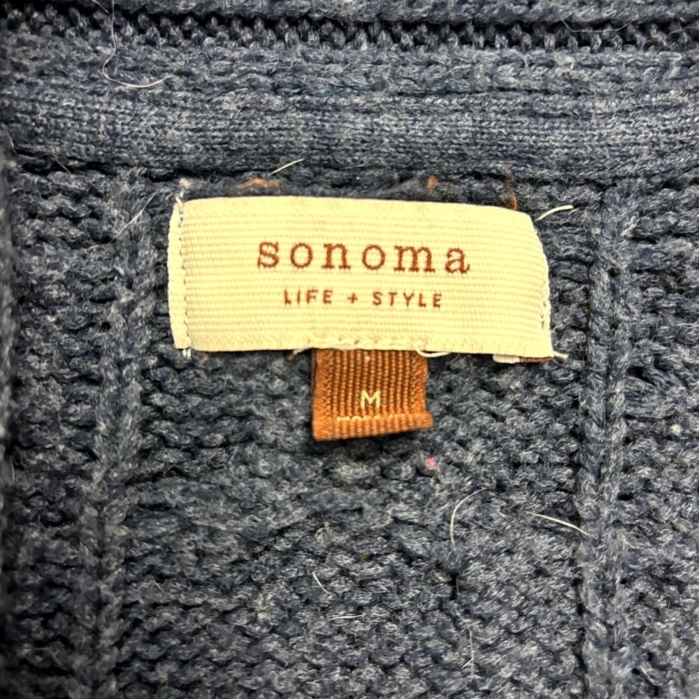 Sonoma Life Style Womens Navy Blue Cable Knit Shawl Collar Open Cardigan Size M - Picture 2 of 7